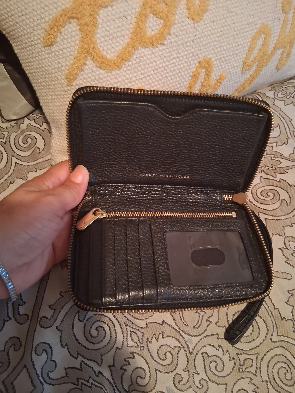 Marc by Marc Jacobs Black Pebbled Leather Wristlet with Gold Plaque